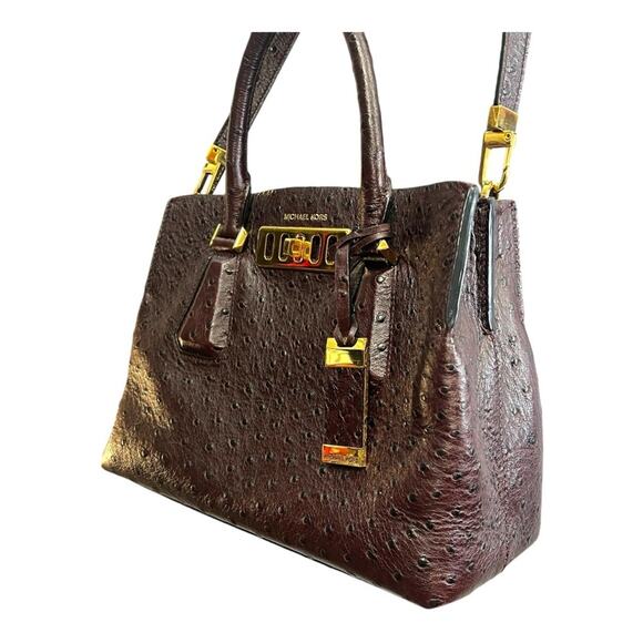 MICHAEL KORS Brown Ostrich Leather Crossbody or Satchel Includes Dust Bag NWOT - Picture 7 of 16